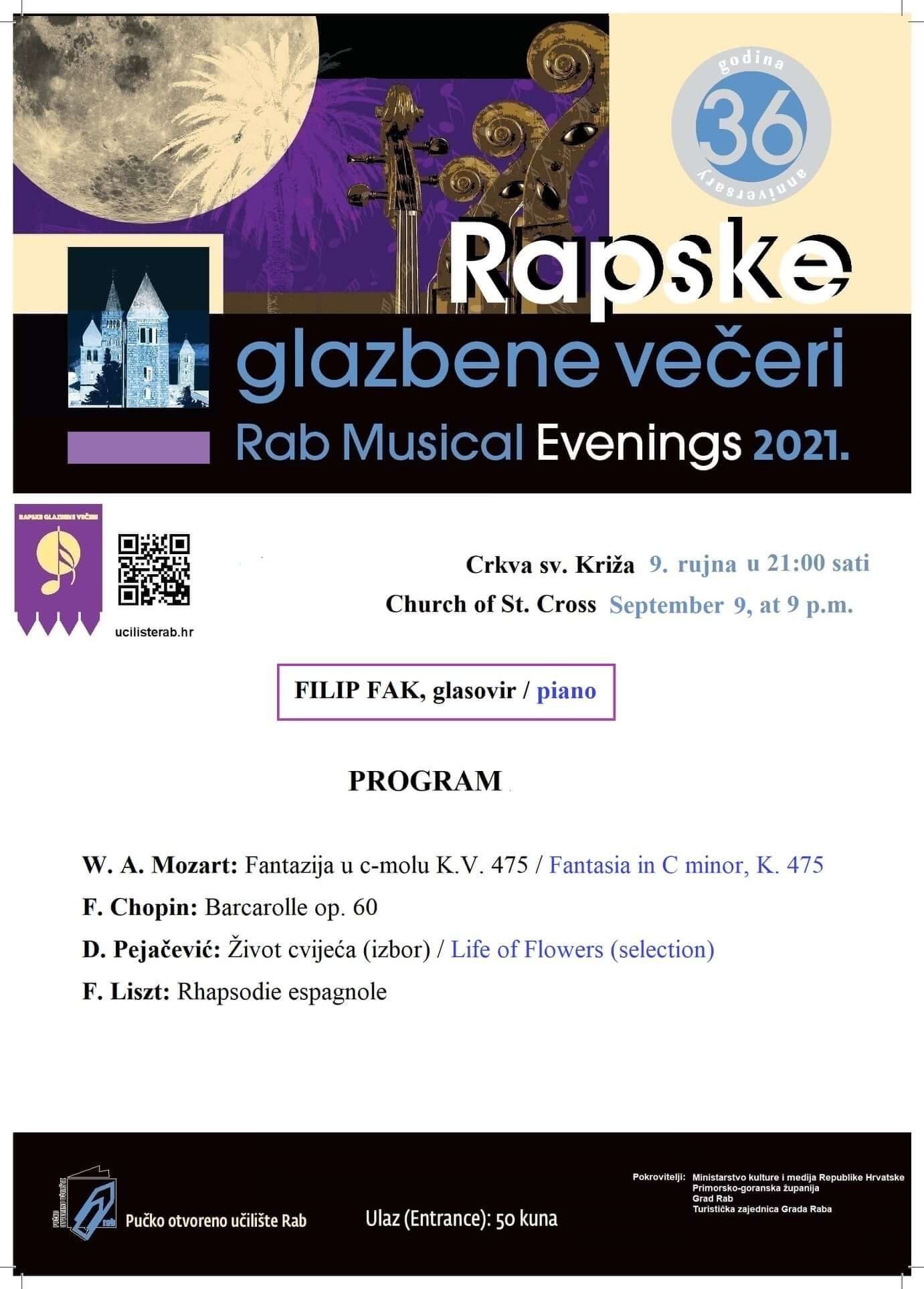 Rab Music Evenings: Pianist Filip Fak performs